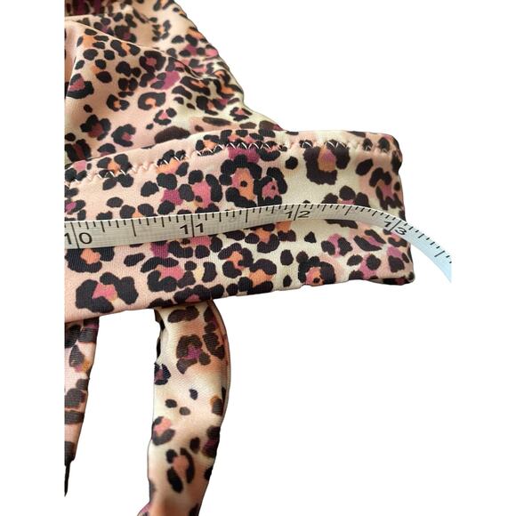 Shade & Shore 2 PC Bikini Animal Print Size Small Brown Pink Halter Swimwear - Picture 6 of 12